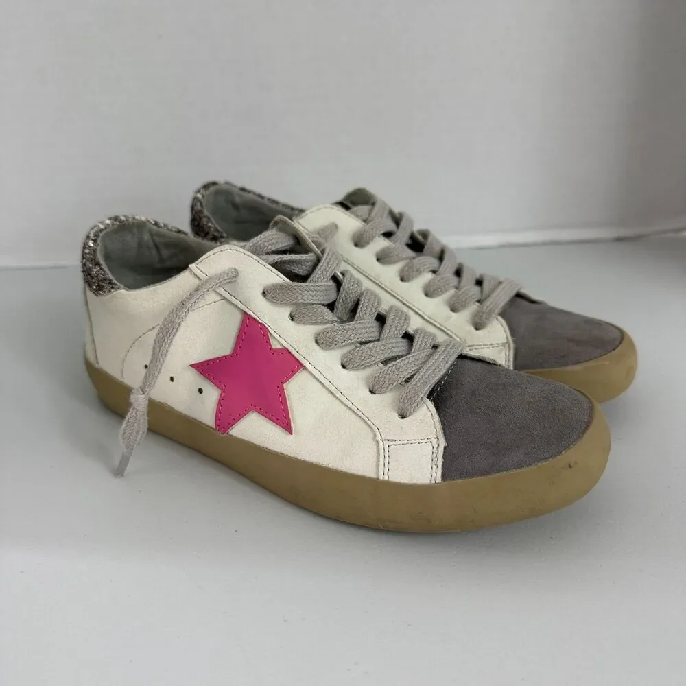 SHU SHOP Kids Paris Sneakers White Gray Pink Star Shoes Size 3